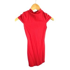 PRETTY LITTLE THING Vibrant Red Ribbed Mini Dress